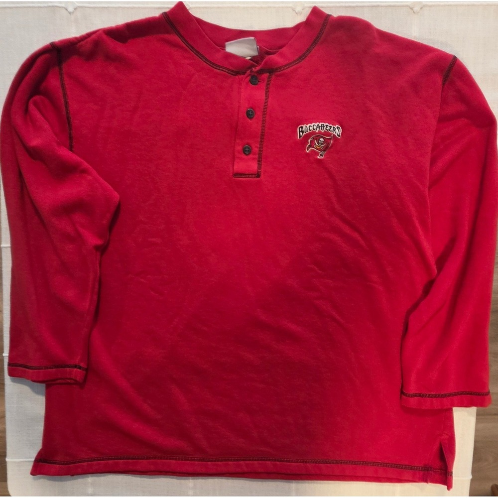 NFL Tampa Bay Buccaneers Henley Shirt Mens Large Red Long Sleeve Logo